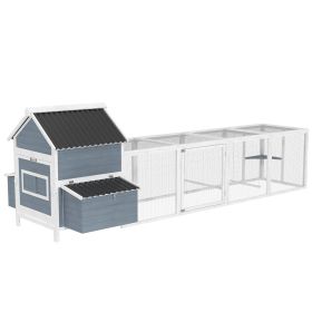156" Extra Large Wooden Chicken Coop with 2 Nesting Box, Run Cage, Waterproof Wave Roof, for 10-15 Chickens, Light Gray (Option: Light Gray-885x840x320 mm)