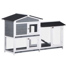 2-tier Indoor Rabbit Enclosure, Wood Hutch Backyard Small Animal House Ramp Outdoor Run Enclosed (Option: Grey-945x240x775 mm)