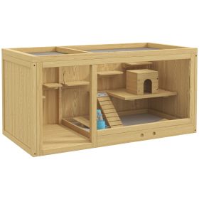 Extra Large Wooden Hamster Cage with Pull-out Tray, Seesaws, Ladder (Option: Natural wood finish-555x235x1075 mm)