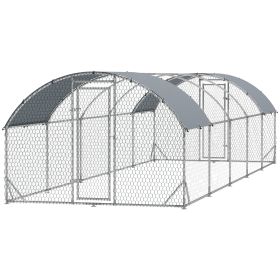 Large Metal Chicken Coop with Waterproof and Anti-UV Cover for Yard, Outdoor, Duck, Rabbit, 9.2' x 31.2' x 6.5' (Option: Silver-1960x320x190 mm)