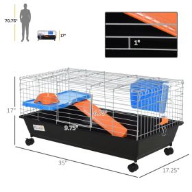Small Animal Cage With Food Dish, Water Bottle, Hay Feeder, Platform, Ramp For Chinchilla, Black (Option: Black)