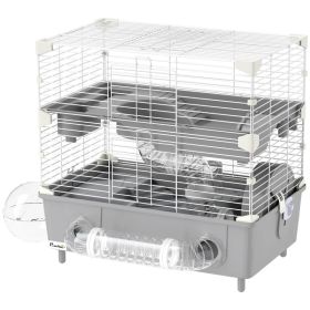 2-Tier Hamster Cage With Sand Bathroom, Running Wheel, Water Bottle, Tubes, Accessories, For Hamster, Gray (Option: Gray White)