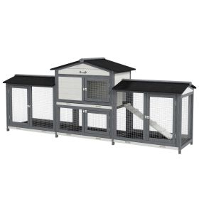 90.5" Wooden Rabbit Hutch Bunny Cage Pet Playpen House Enclosure with Double Side Run Boxes, No Leak Tray, Ramp, for Rabbits, Chickens, Ducks, G (Option: Light Gray-950x760x330 mm)