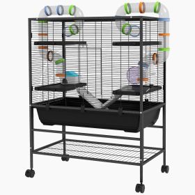 Small Animal Cage for Syrian Hamster, Gerbil Cage with Tubing System, Running Wheel, Ramps, Platforms (Option: Black-860x610x270 mm)
