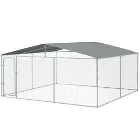 15x15 Dog Kennel with Cover, Secure Outdoor Dog Fence, Galvanized Steel Frame for Backyard, Green (Option: Silver-1790x420x150 mm)
