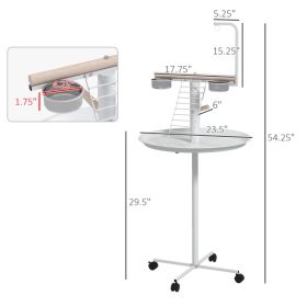 PawHut Bird Stand With Wheels, Perches, Feed Bowls, Round Tray For Parrot (Option: White Natural Wood)