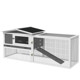 Rabbit Hutch 2-Story Bunny Cage, Guinea Pig Cage Indoor Outdoor, Small Animal House with Slide Out Tray, for Rabbits, Chickens, Ducks, 61.5" x 2 (Option: Light Grey-880x580x240 mm)