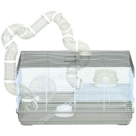 Small Animal Cage for Gerbil or Dwarf Hamster w/ Tubes, Exercise Wheel, Food Dish, Water Bottle, 23" x 13" x 12", Gray (Option: Gray-625x360x170 mm)