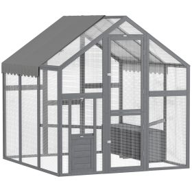 Large Wooden Chicken Run with Waterproof & Anti-UV Cover, for 6-8 Chickens, for Backyard, Farm, 5.5' x 6' x 6' (Option: Gray-1095x665x165 mm)