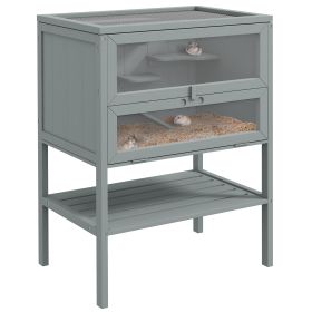 3-Tier Wooden Hamster Cage Mice and Rat Cage Small Animals Hutch with Openable Top, Front Door, Storage Shelf, Gray (Option: Gray-830x450x185 mm)