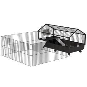 Small Animal Playpen Cage with Rolling Caster, Water Bottle 46.5" (Option: Black and Beige-1220x610x210 mm)
