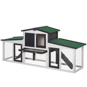 Wooden Large Rabbit Hutch with Double Runs, Removable Tray, Ramps, Roof, 78" x 19" x 34", Outdoor Use, Gray (Option: Gray-780x140x510 mm)