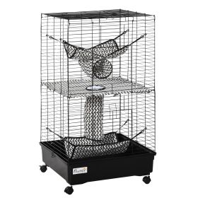 42" Ferret Cage, Small Animal Habitat Metal Pet Cage with Wheels Brakes, Hammocks, Hanging Tunnels, and 3 Doors, Black (Option: black-635x180x660 mm)