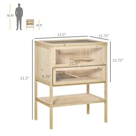 3-Tier Wooden Hamster Cage Mice And Rat Cage Small Animals Hutch With Openable Top, Front Door, Shelf, Natural Wood (Option: Natural)