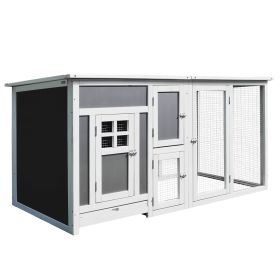 63" Chicken Coop Wooden Chicken House Rabbit Hutch Poultry Cage Hen Pen Backyard PC Roof with Run Box (Option: Grey and White-855x807x245 mm)