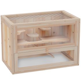2-Level Hamster Cage Mice and Rat House, Small Animal Habitat for Guinea Pigs, Chinchillas with Openable Top, Front Door, Shelf and Ladder, Natu (Option: Nature wood-660x160x455 mm)