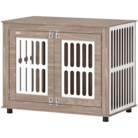 39" Dog Crate Furniture with 2 Doors, Adjustable Non-slip Foot Mats, for Large Dogs, Walnut Brown (Option: Walnut-1140x850x145 mm)