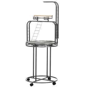 PawHut Parrot Stand Large Bird Perch Stand With Toy Hook  3 Ladders, Parrot Perch, Bird Wooden Stand, Gray (Option: Gray)