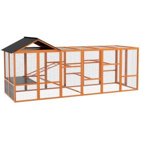 Wooden Chicken Coop Run for 6 - 10 Chickens, Hen House Add-On with Storage, Perches, 141.75" x 48" x 61", Orange (Option: Orange-1250x285x650 mm)
