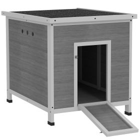 Wooden Duck Coop with Openable Roof, Removable Floor, Double Doors, Ramp, for 2-4 Ducks, Chickens, 25" x 32" x 30" (Option: Light Gray-930x810x170 mm)