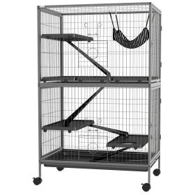 50" H Rolling Small Animal Cage with Hammock, Ferret Cage, Chinchilla Cage, Pet Habitat with 4 Doors, Removable Tray (Option: Gray-830x205x610 mm)