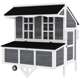 43" Chicken Coop with Wheels, Chicken Tractor with Nesting Box, Windows, Pull-out Tray, Perches, for 2-4 Hens, Gray (Option: Gray-1185x745x270 mm)