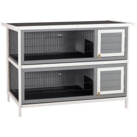 54" 2-Story Large Rabbit Hutch Bunny Cage Wooden Pet House Small Animal Habitat with Lockable Doors, No Leak Tray and waterproof Roof for Rabbit (Option: Dark Grey-1455x540x210 mm)