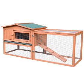 Rabbit Cage Outdoor, 62" Wooden Outdoor Rabbit Hutch, Small Animal Habitat with Detachable Run and Elevated Main House, Natural (Option: Natural Wood-880x605x265 mm)