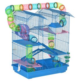 18.5" 5 Tier Hamster Cage with Tubes and Tunnels, Small Animal Cage, Rat Gerbil Cage with Water Bottle, Food Dish, Exercise Wheel, Blue (Option: Sky Blue-550x480x180 mm)
