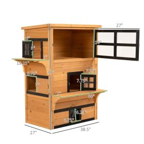 3-Tier Kitty Shelter With 5 Escape Doors, Weather Resistant, Yellow & Black (Option: Yellow Black)