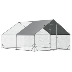 10' x 13' x 6.5' Metal Frame Chicken Run, Outdoor Hen House with Cover & Lockable Door (Option: Silver-1980x330x160 mm)