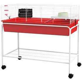 Two-Story Small Animal Cage Removable from Stand, Pet Habitat with Shelf & Wheels, 39" x 20.5" x 36.5", Red (Option: Red-1055x675x280 mm)