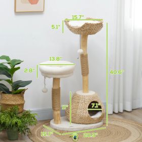 Cat Tree For Indoor Cats With Wooden Cat Scratching Posts, Cat Condo, Cat Beds & Toy Balls, Cream White (Option: Cream White Natural Wood)