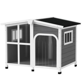 Cabin-Style Wooden Dog House for Large Dogs with Openable Roof & Giant Window, Dark Gray (Option: Dark Gray-910x720x250 mm)